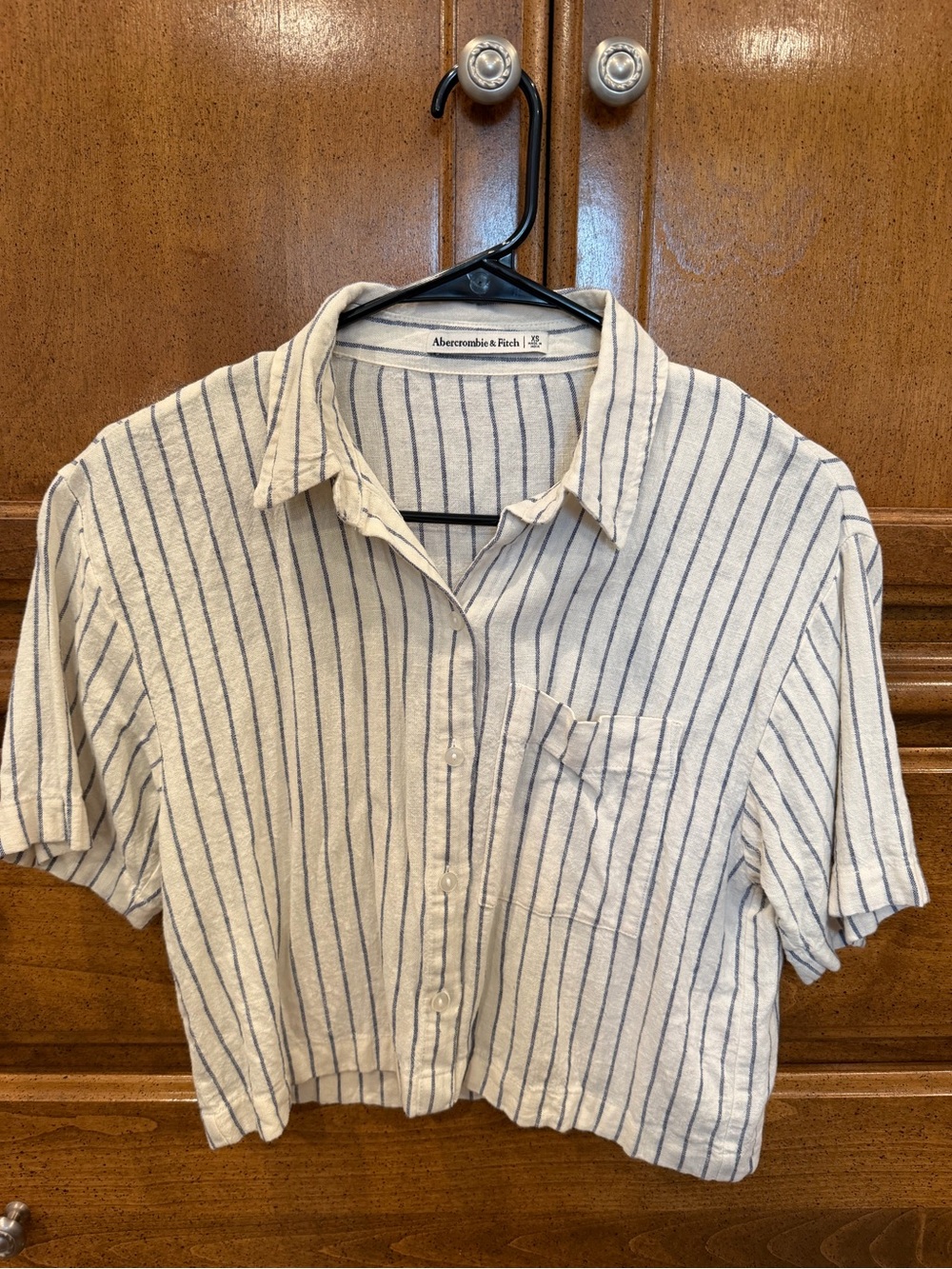 Abercrombie & Fitch Cropped Linen Striped Shirt